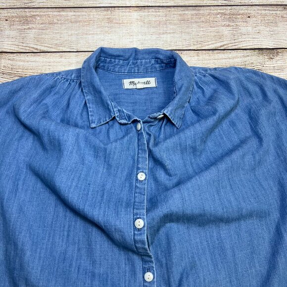 Madewell Chambray Shirt XS Blue Short Sleeve Button Front Cotton Lyocell Top - Picture 9 of 11